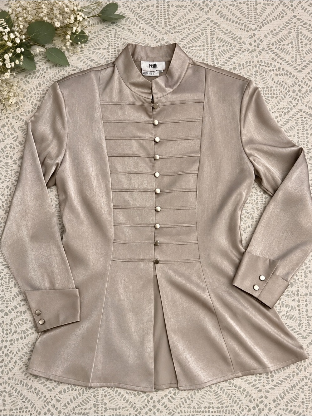 Vintage 80s/90s Frilli Satin Mandarin Collar Blouse Size 10/40